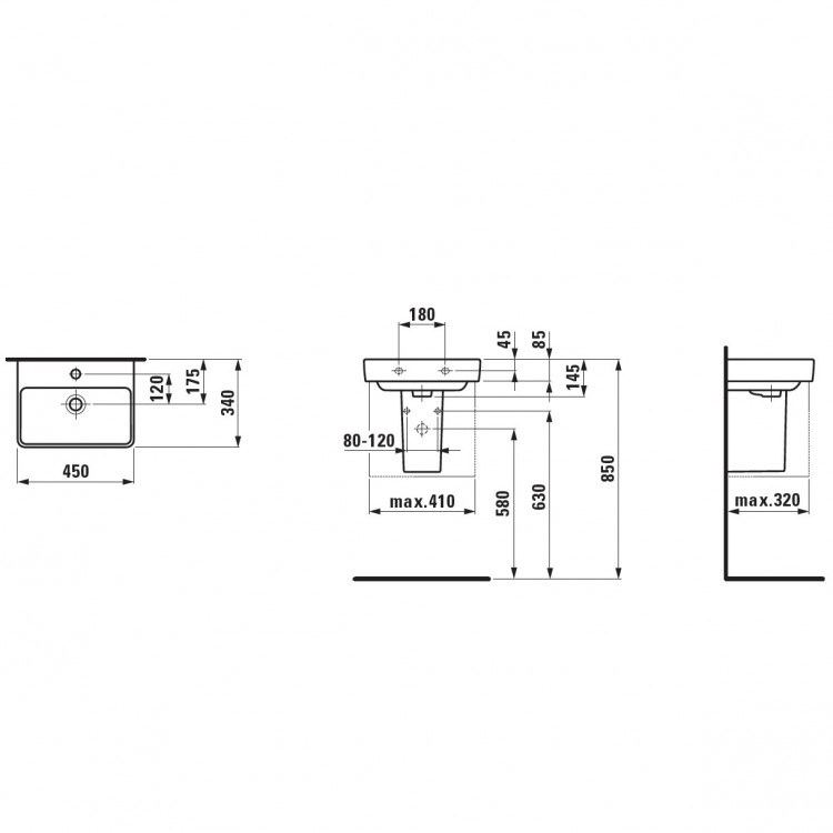 Vannas istabas izlietne Laufen Pro S 45x34cm, H8159610001041 Vannas istabas izlietne Laufen Pro S 45x34cm, H8159610001041