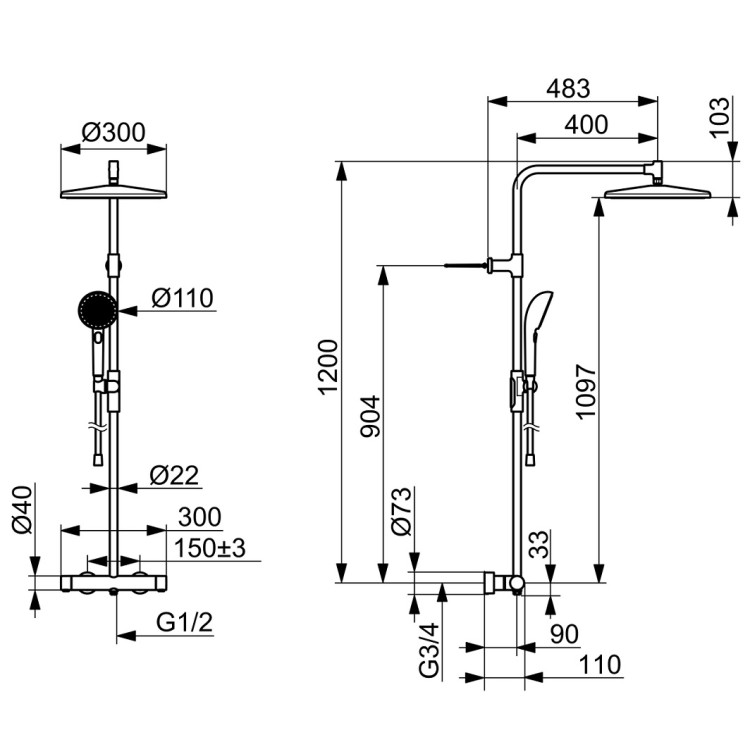 Dušas sistēma ORAS AURELIA, melna matēta, 4792-33