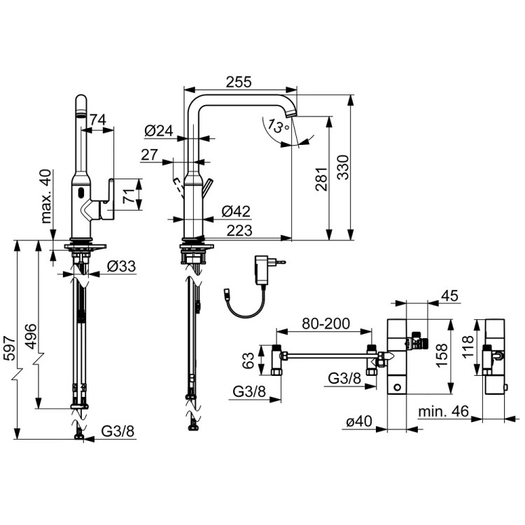 Virtuves izlietnes maisītājs Oras Optima Style Hybrid, 2230/9 V, Bluetooth, melns matēts