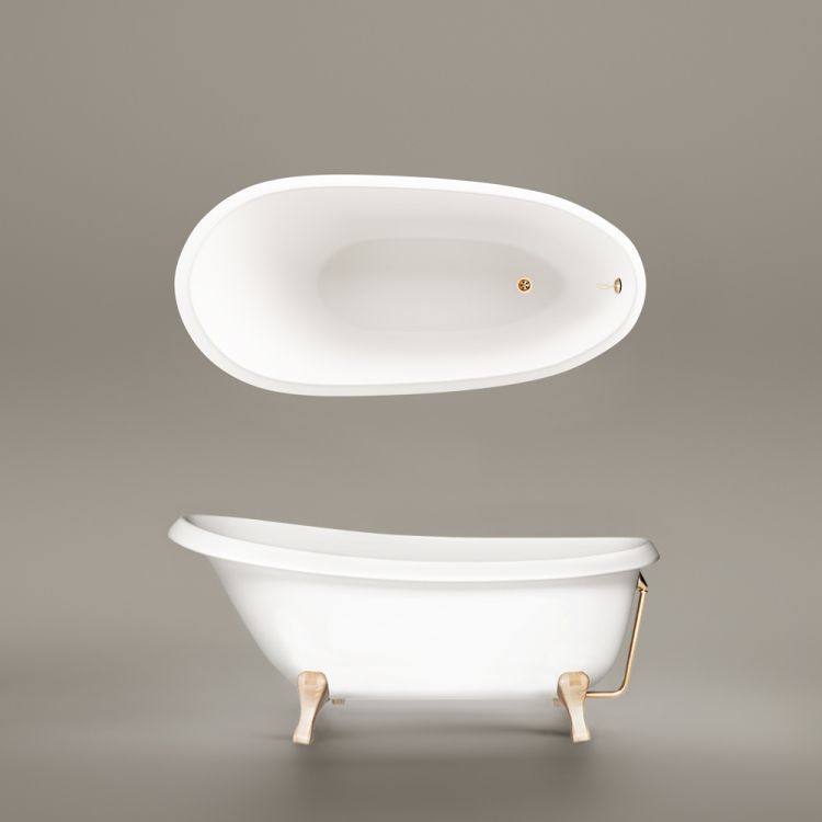 Brīvi stāvoša vanna PAA VICTORIA 1700x830x610, Silkstone, kājas Wooden Natural
