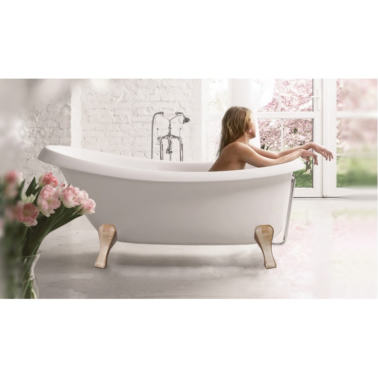 Brīvi stāvoša vanna PAA VICTORIA 1700x830x610, Silkstone, kājas Wooden Natural