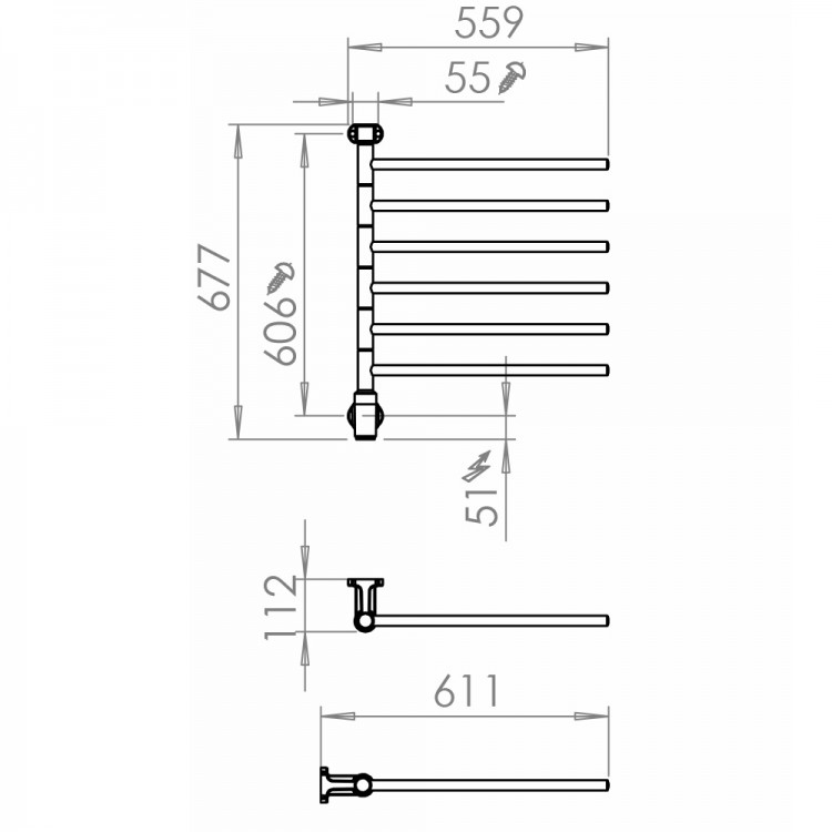 Elektriskais dvieļu žāvētājs PAX Flex I 6/550 Momento II 60W, nerūsējošais tērauds