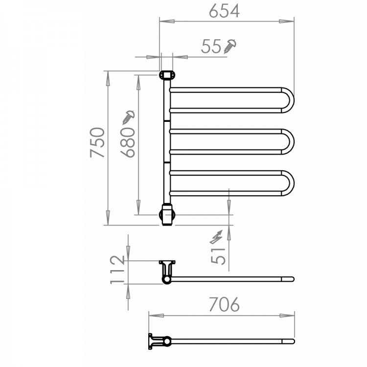 Elektriskais dvieļu žāvētājs PAX Flex U 3/650 Momento II 64W, melns Elektriskais dvieļu žāvētājs PAX Flex U 3/650 Momento II 64W, melns