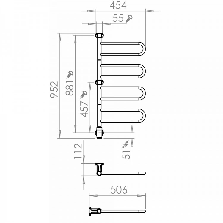 Elektriskais dvieļu žāvētājs PAX Flex U 4/450 55W, hroms Elektriskais dvieļu žāvētājs PAX Flex U 4/450 55W, hroms