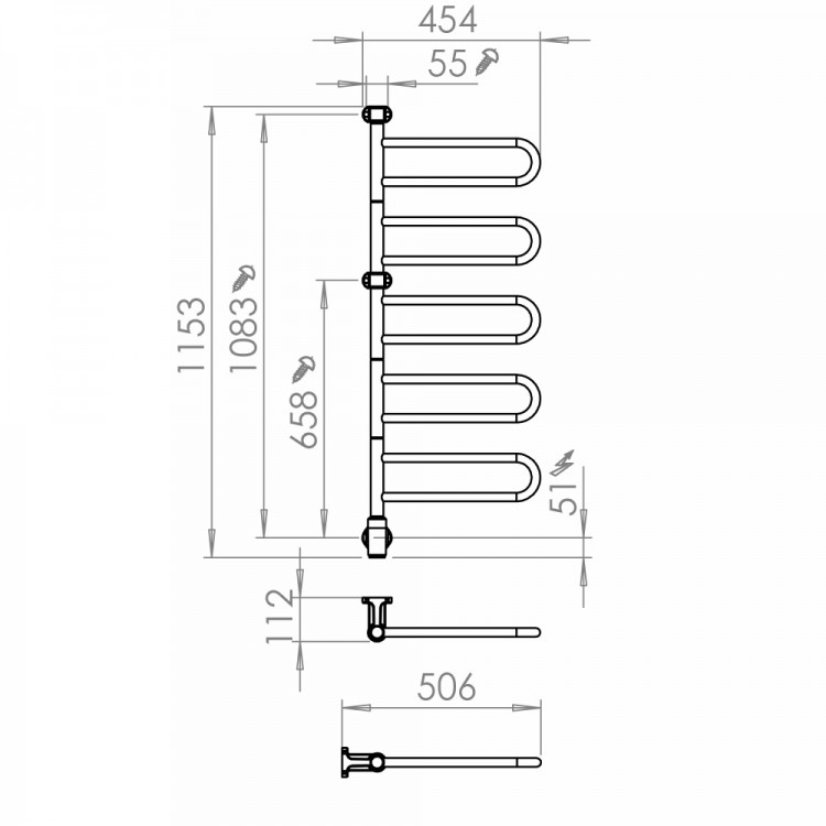 Elektriskais dvieļu žāvētājs PAX Flex U 5/450 69W, hroms Elektriskais dvieļu žāvētājs PAX Flex U 5/450 69W, hroms