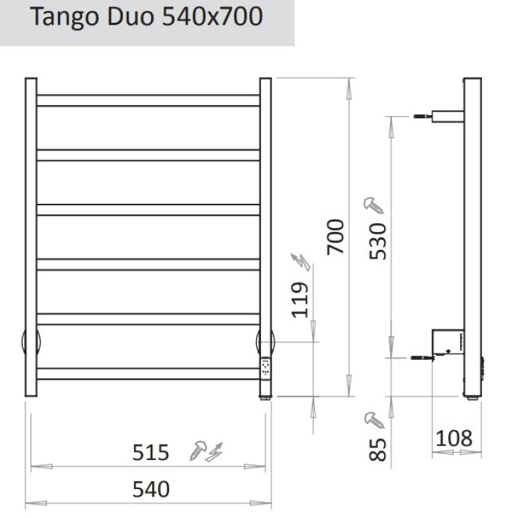 Elektriskais dvieļu žāvētājs PAX Tango Duo Black 54x70cm 50W, melns matēts