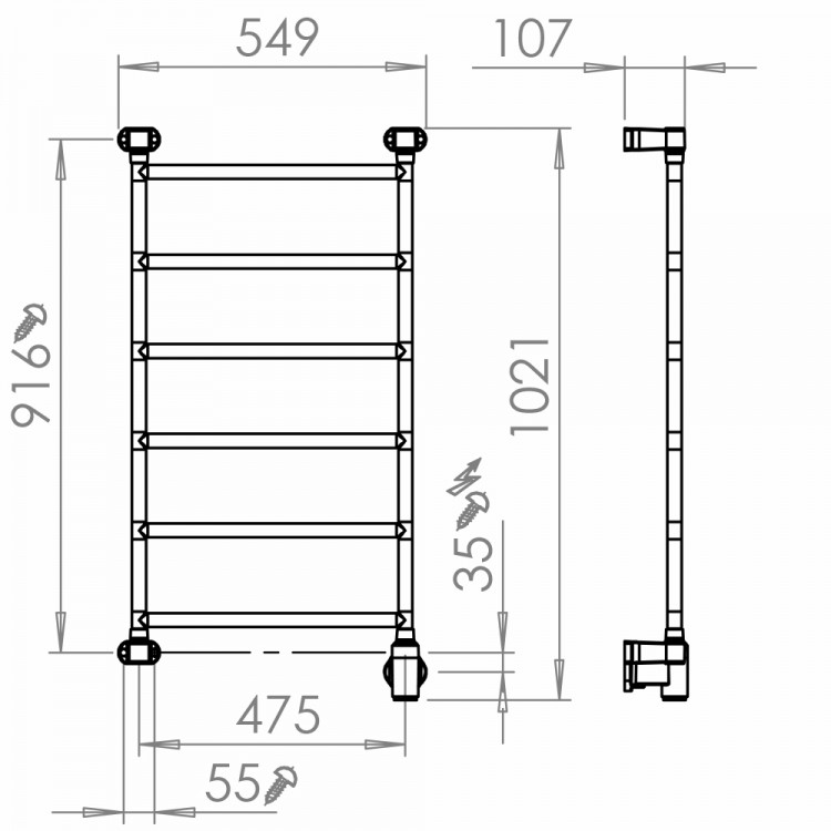 Elektriskais dvieļu žāvētājs PAX Jazz-i narrow 6 Momento II 65W
