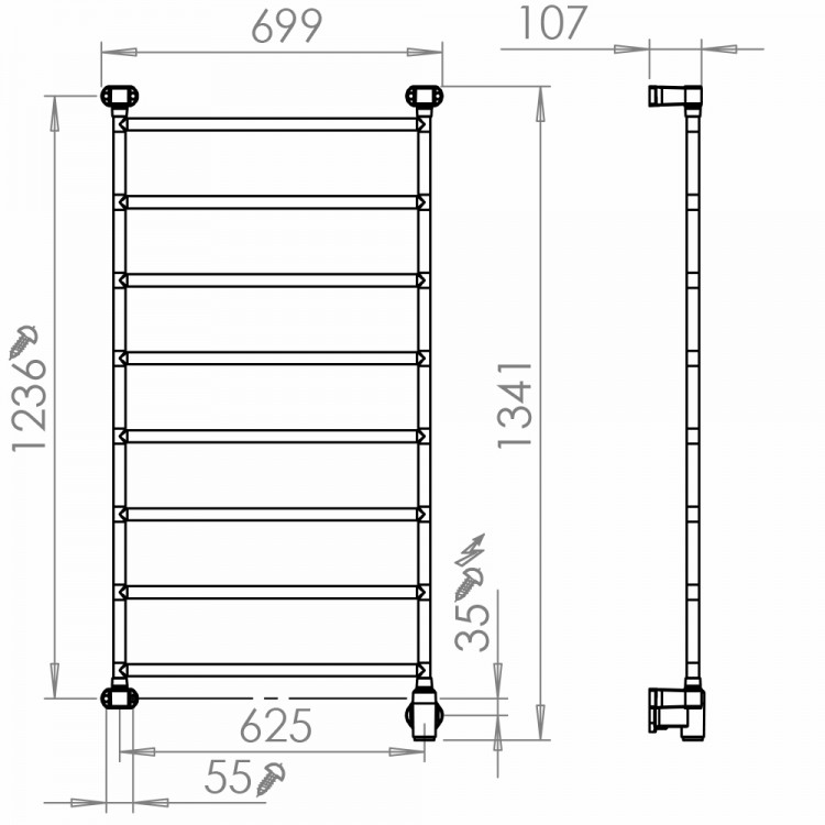 Elektriskais dvieļu žāvētājs PAX Jazz-i wide 8 Momento II 110W