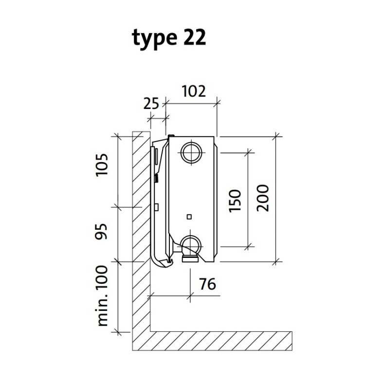 Tērauda paneļu apkures radiators PURMO VKO 22 200x900