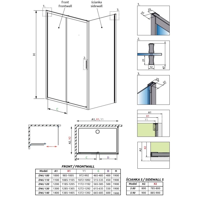 Dušas stūris taisnstūra Radaway Alienta DWJ+S 110x90 cm Dušas stūris taisnstūra Radaway Alienta DWJ+S 110x90 cm