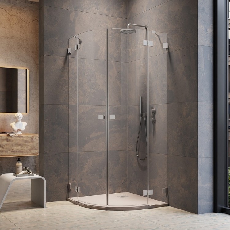 Dušas stūris pusapaļš Radaway Essenza Pro Brushed Nickel PDD 90x90 cm