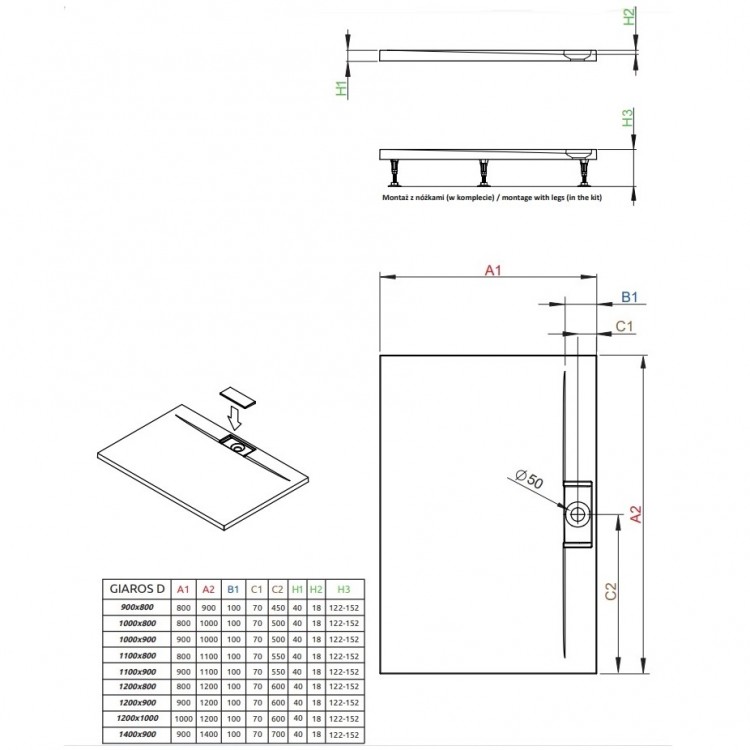 Dušas paliktnis taisnstūra Radaway GIAROS D 100x90, balts Dušas paliktnis taisnstūra Radaway GIAROS D 100x90, balts