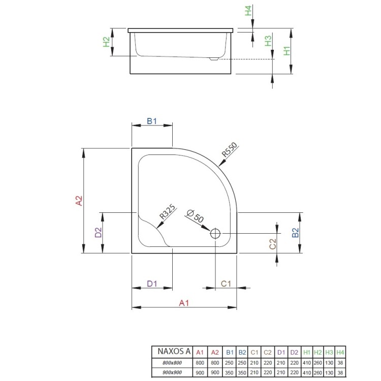 Dušas paliktnis dziļais Radaway NAXOS A 900x900, balts