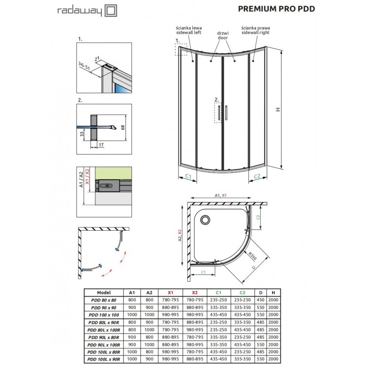 Dušas stūris pusapaļš Radaway Premium Pro PDD 90x90 cm Dušas stūris pusapaļš Radaway Premium Pro PDD 90x90 cm