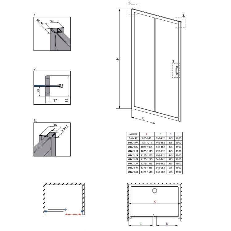 Dušas durvis Radaway Premium Plus DWJ 105cm Dušas durvis Radaway Premium Plus DWJ 105cm