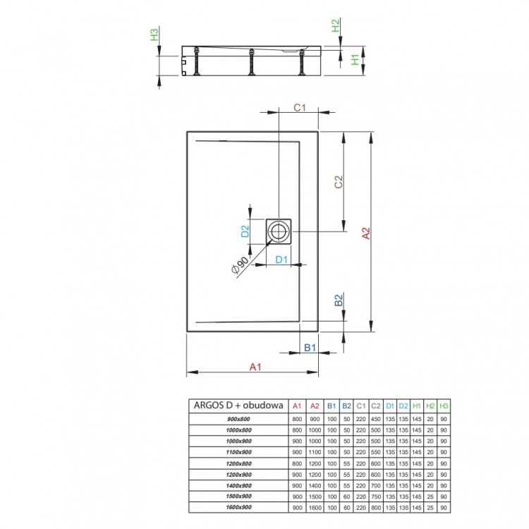 Dušas paliktnis taisnstūra Radaway ARGOS D 150x90 cm
