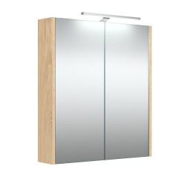 Vannas istabas skapītis ar spoguli un LED apgaismojumu Raguvos Baldai 58.2 cm, gaišs ozols