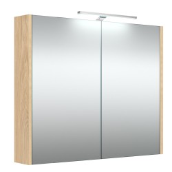 Vannas istabas skapītis ar spoguli un LED apgaismojumu Raguvos Baldai 78.2 cm, gaišs ozols