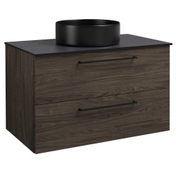 Vannas istabas skapītis ar izlietni Raguvos Baldai JOY 81cm, brūns ozols/melns mēness