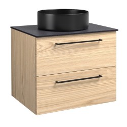 Vannas istabas skapītis ar izlietni RB JOY 60cm, gaišs ozols/melns mēness