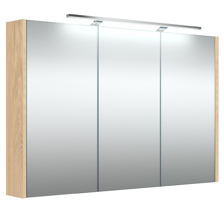 Vannas istabas skapītis ar spoguli un LED apgaismojumu Raguvos Baldai 98.2 cm, gaišs ozols Vannas istabas skapītis ar spoguli un LED apgaismojumu Raguvos Baldai 98.2 cm, gaišs ozols