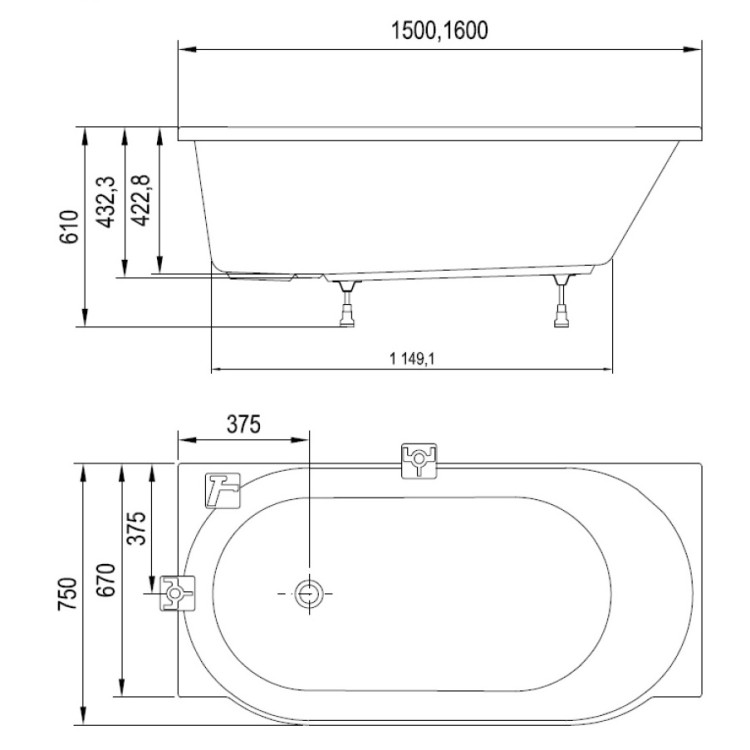 Taisnstūra vanna RAVAK ARC 170x75cm L, balta