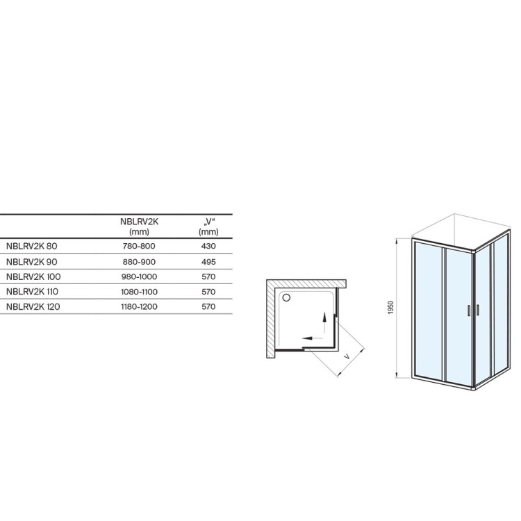 Dušas stūris kvadrātveida RAVAK Blix II NBLRV2K 100x100cm, melns matēts