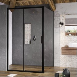 Dušas stūris taisnstūra Ravak Blix Slim BLSDP2+BLSPS 100x80cm, melns matēts