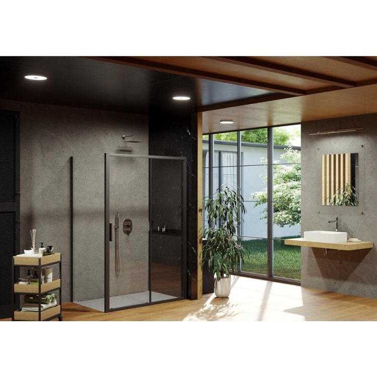 Dušas stūris taisnstūra Ravak Blix Slim BLSDP2+BLSPS 100x80cm, melns matēts