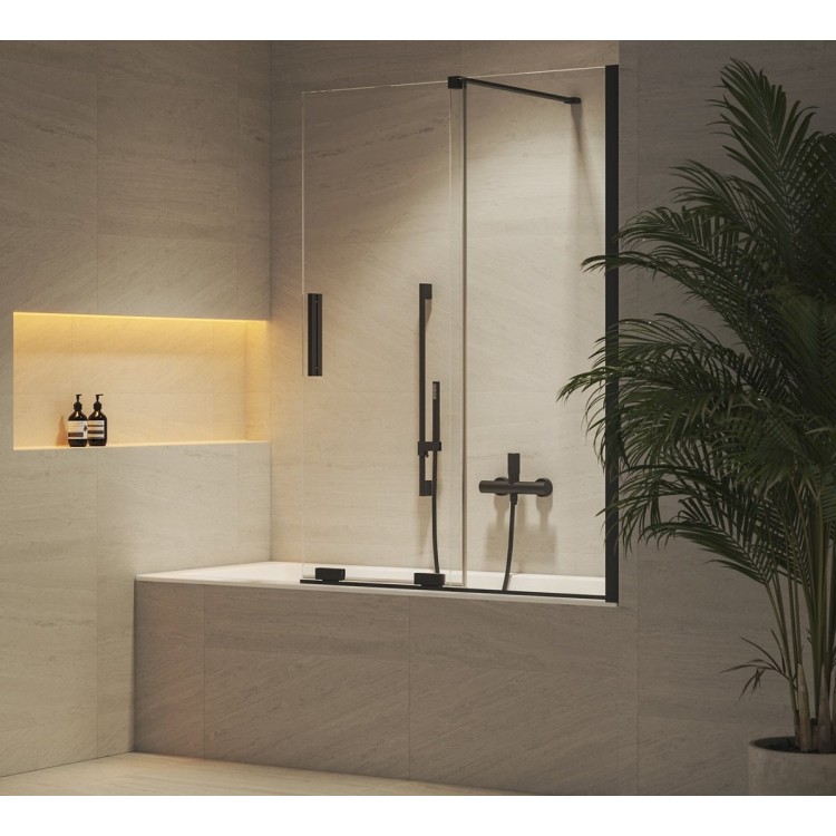 Vannas sieniņa ar bīdāmām durvīm Ravak Roll ROVS2-110, melns