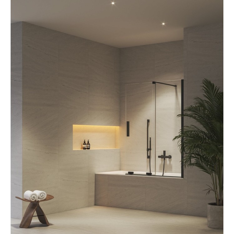 Vannas sieniņa ar bīdāmām durvīm Ravak Roll ROVS2-110, melns