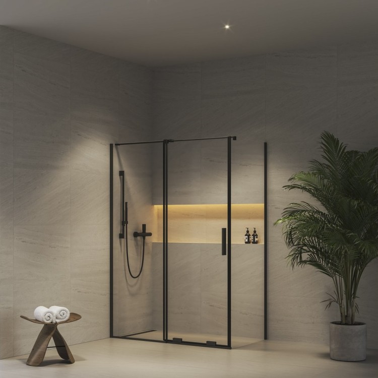 Dušas stūris taisnstūra Ravak Roll RODP2+ROPS 110x90cm, melns