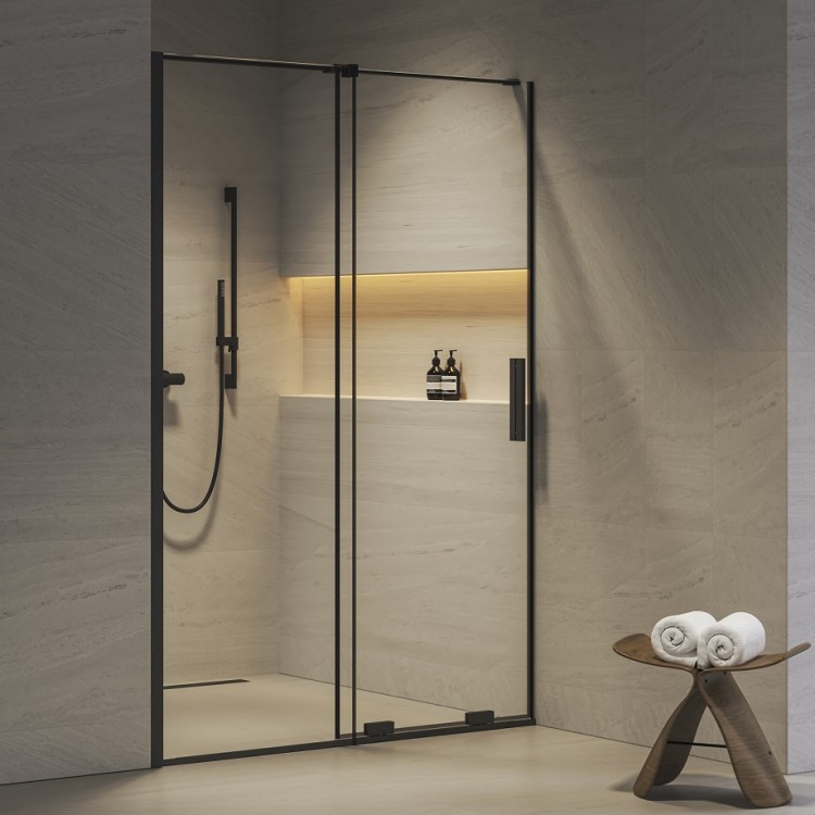 Dušas durvis RAVAK Roll RODP2-140 140cm, melns/caurspīdīgs