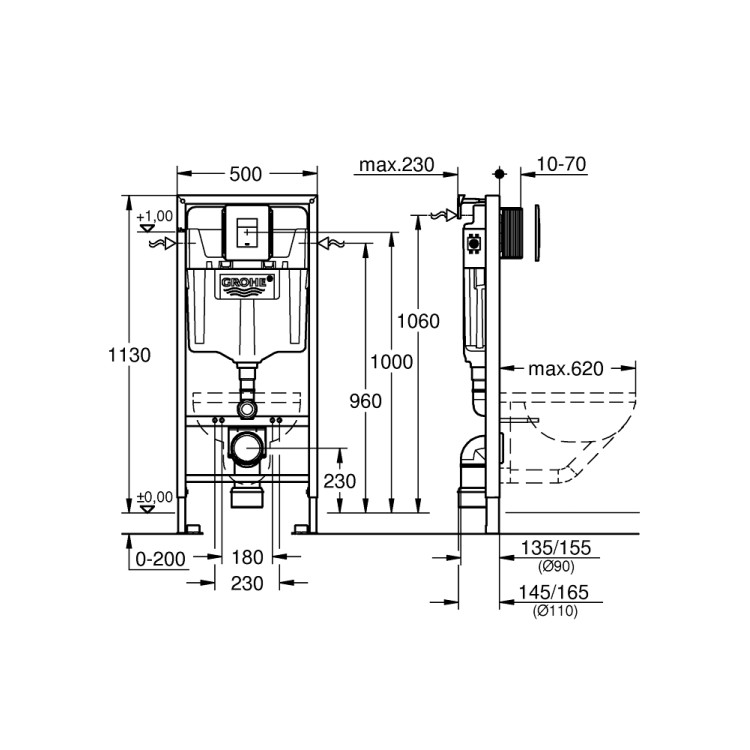 Komplekts Ravak Chrome AquaSpin + Grohe rāmis ar hromētu pogu 38827000