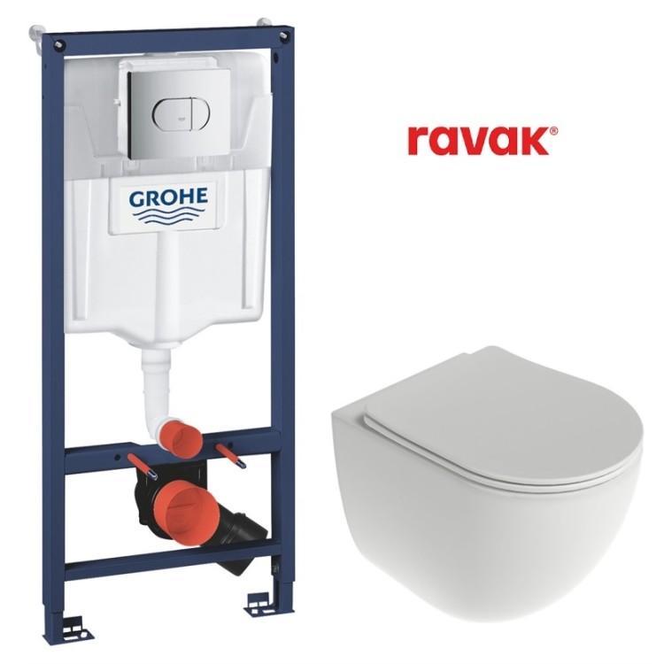 Komplekts Ravak Chrome AquaSpin + Grohe rāmis ar hromētu pogu 39501000
