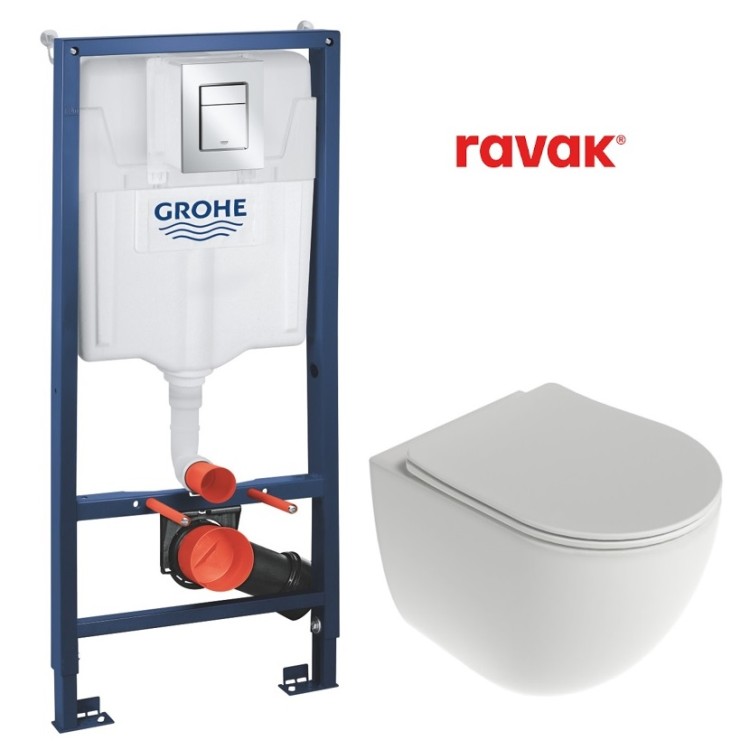 Komplekts Ravak Chrome AquaSpin + Grohe rāmis ar hromētu pogu 39501000