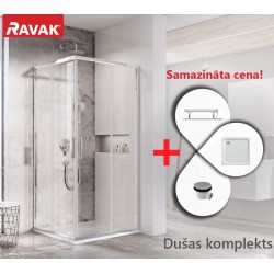 Dušas stūra komplekts kvadrātveida RAVAK BLSRV2 90x90 cm ar paliktni, spīdīgs