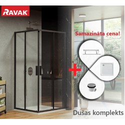 Dušas stūra komplekts kvadrātveida RAVAK BLSRV2 90x90 cm ar paliktni, melns
