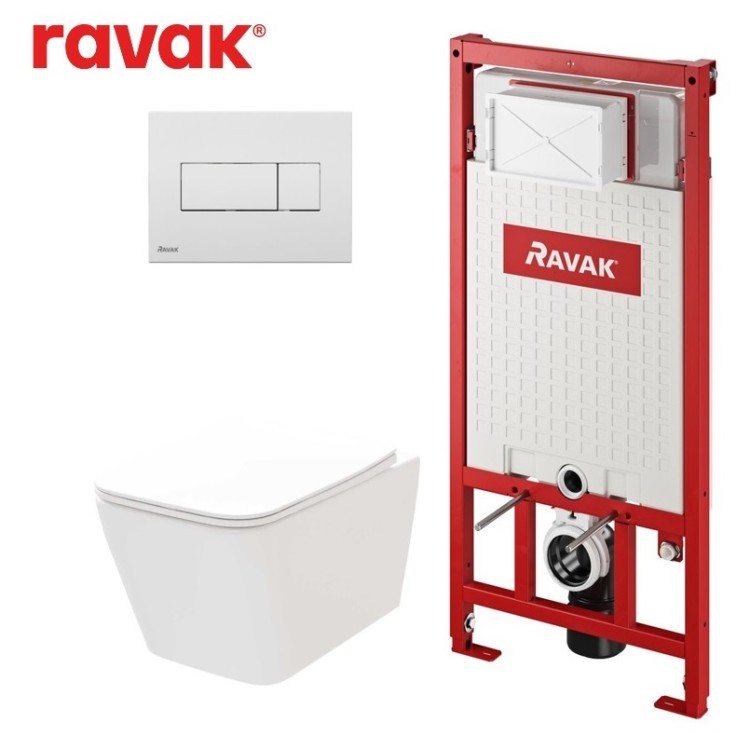 Komplekts Ravak NATURAL RimOff + Ravak rāmis ar baltu pogu