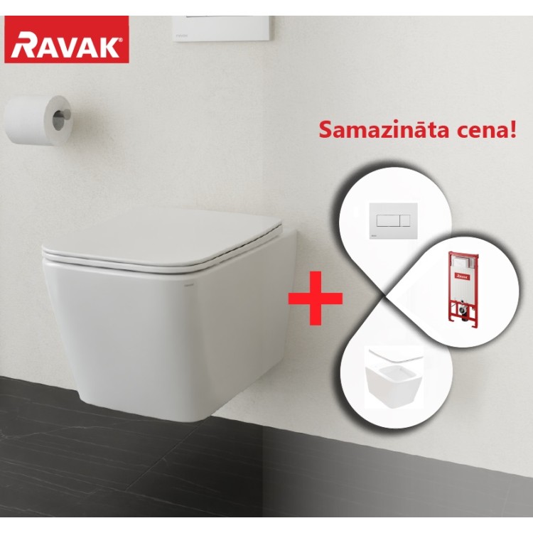 Komplekts Ravak NATURAL RimOff + Ravak rāmis ar baltu pogu