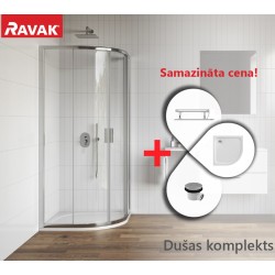 Dušas stūra komplekts pusapaļš RAVAK Blix II NBLCP4 90x90cm ar paliktni, spīdīgs