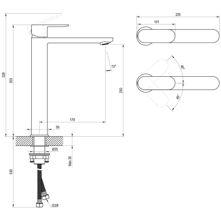 Izlietnes maisītājs paaugstināts RAVAK Chrome II CR 015.00CR, hroms