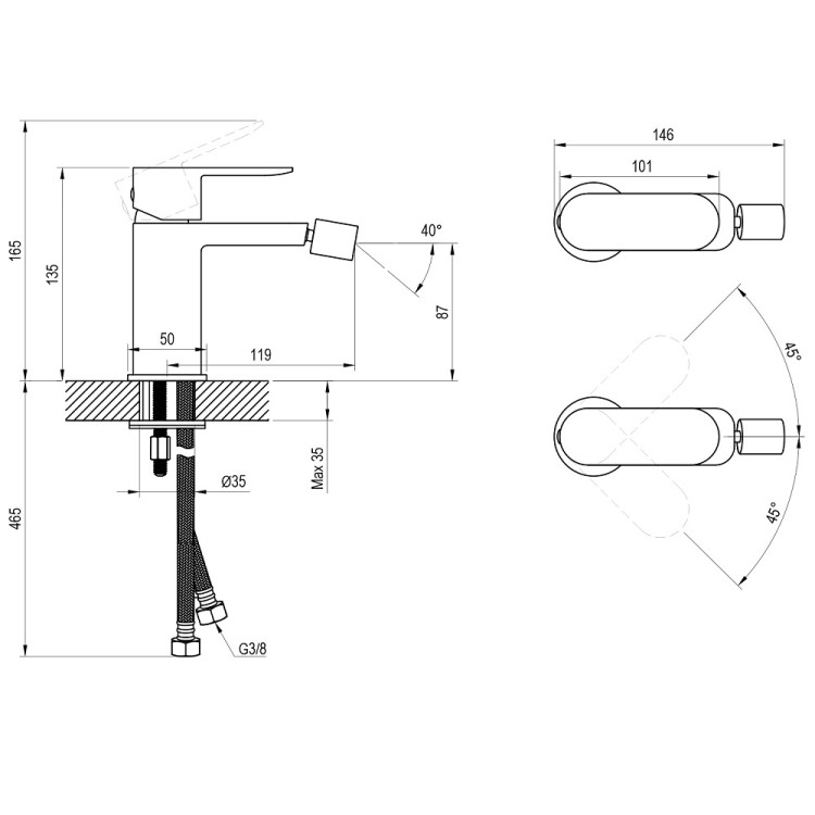 Bidē maisītājs RAVAK Chrome II CR 056.00CR, hroms