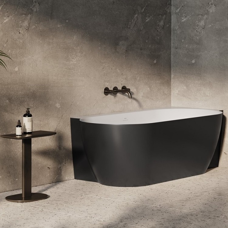 Brīvi stāvoša vanna Ravak FREEDOM Corner II TEC 175x86 R cm, melns/balts, noteces vāks melns