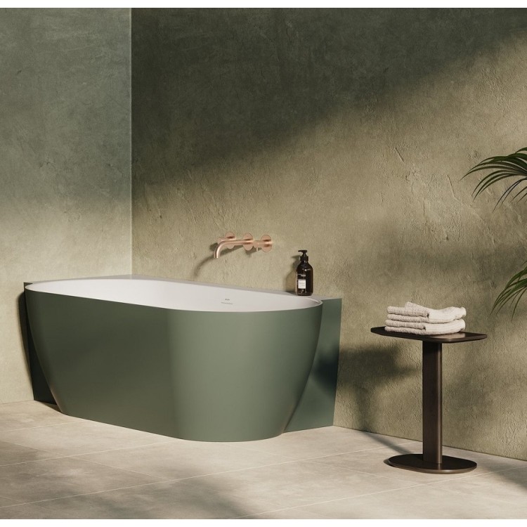 Brīvi stāvoša vanna Ravak FREEDOM Corner II TEC 175x86 L cm, pelēkzaļš/balts, noteces vāks balts