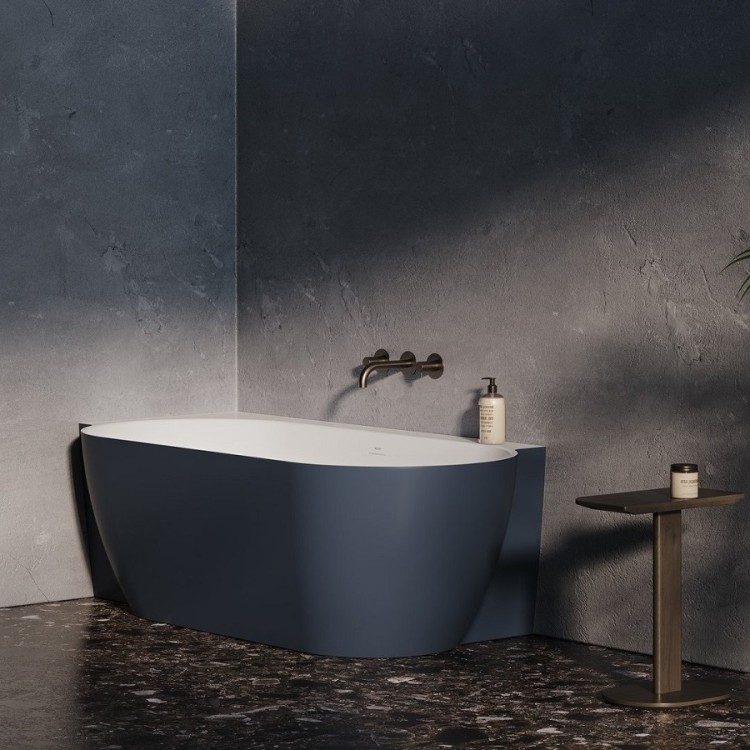 Brīvi stāvoša vanna Ravak FREEDOM Corner II TEC 175x86 L cm, tumši zils/balts, noteces vāks balts