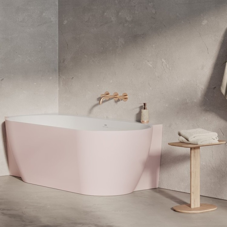 Brīvi stāvoša vanna Ravak FREEDOM Corner II TEC 175x86 L cm, rozā/balts, noteces vāks balts