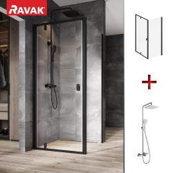 Dušas stūris kvadrātveida RAVAK Nexty NDOP1+NPSS 90x90 cm komplektā ar dušas sistēmu TD F 092.00CR/WH