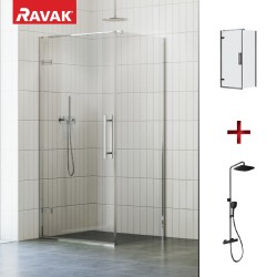 Dušas stūris kvadrātveida RAVAK Cool COSD1+COPS 90x90 cm komplektā ar dušas sistēmu TD F 091.20BL