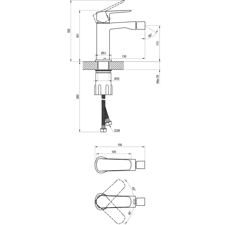 Bidē maisītājs Ravak Life LF 056.00BL 160mm, melns